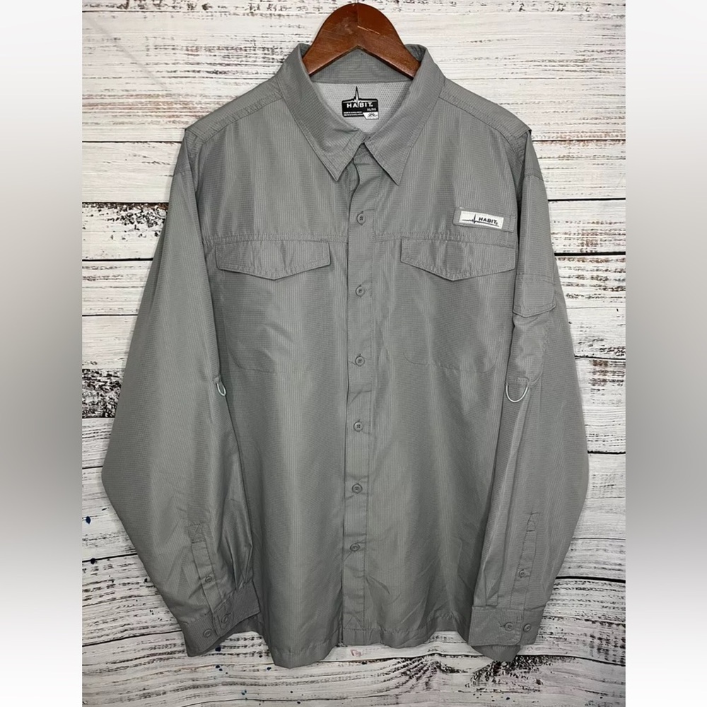 Habit Fishing Shirt Mens Extra Large Long Sleeve Vented River Guide 40+ UPF Gray